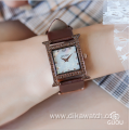 8214 GUOU Temperament Wild Rhinestone Watches Waterproof Quartz Square Shell Pattern Ladies Watch